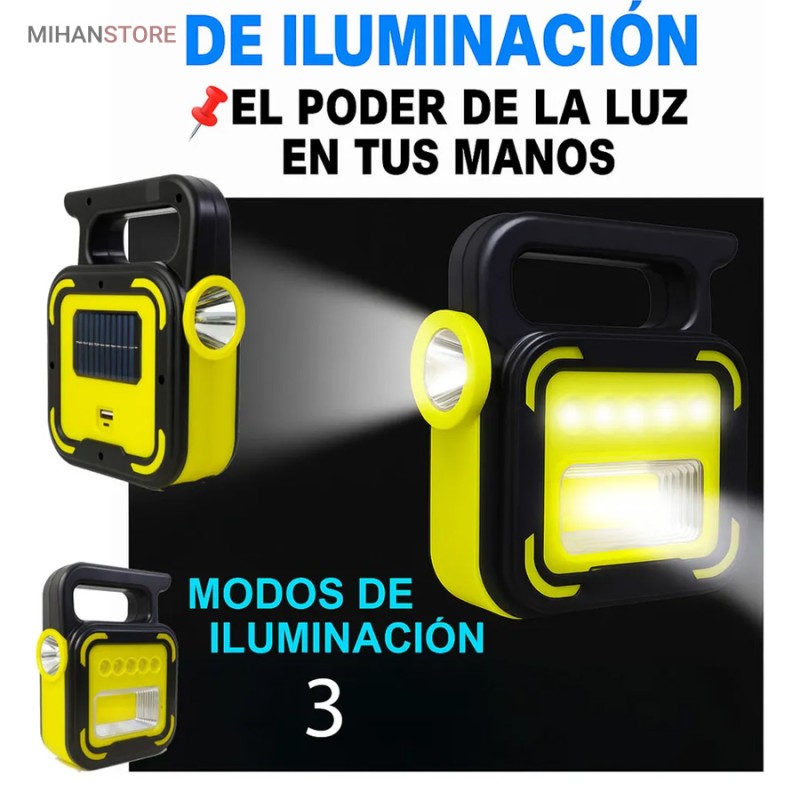 خرید چراغ اضطراری پاوربانک دار؛ پروژکتور شارژی خورشیدی با پنل COB و LED