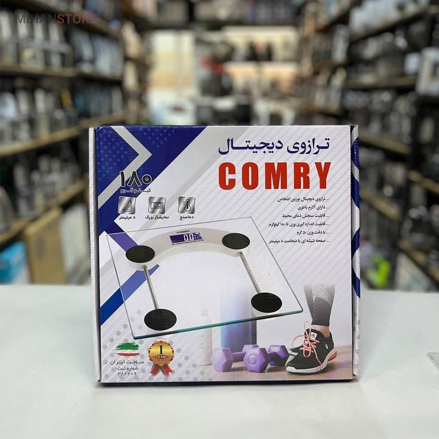 خرید ترازو دیجیتال COMRY؛ ترازو شیشه ای ۱۸۰ کیلویی (با نمایشگر LCD) - تصویر 3