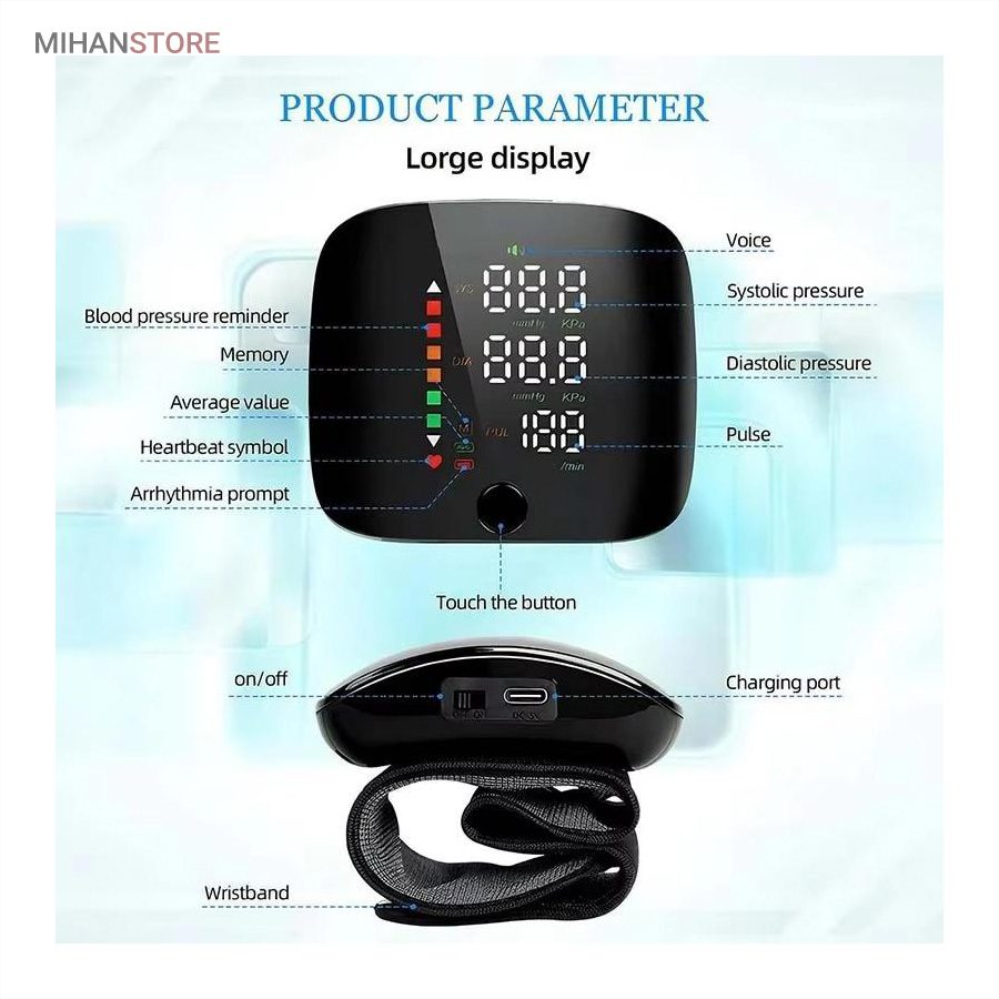خرید فشارسنج مچی سخنگو Intelligent BP؛ دستگاه فشار خون (با هشدار رنگی) - تصویر 2