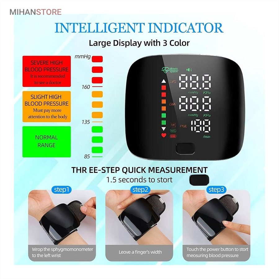 خرید فشارسنج مچی سخنگو Intelligent BP؛ دستگاه فشار خون (با هشدار رنگی) - تصویر 7