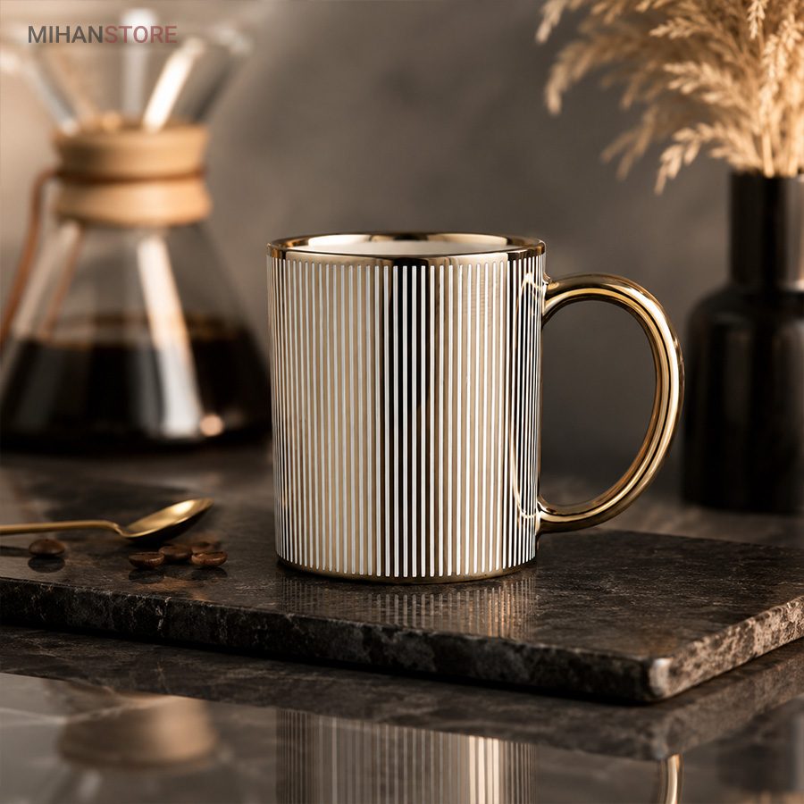 خرید ماگ لاکچری VELVET GOLD؛ ماگ سرامیکی طلایی (با طراحی براق) - تصویر 6
