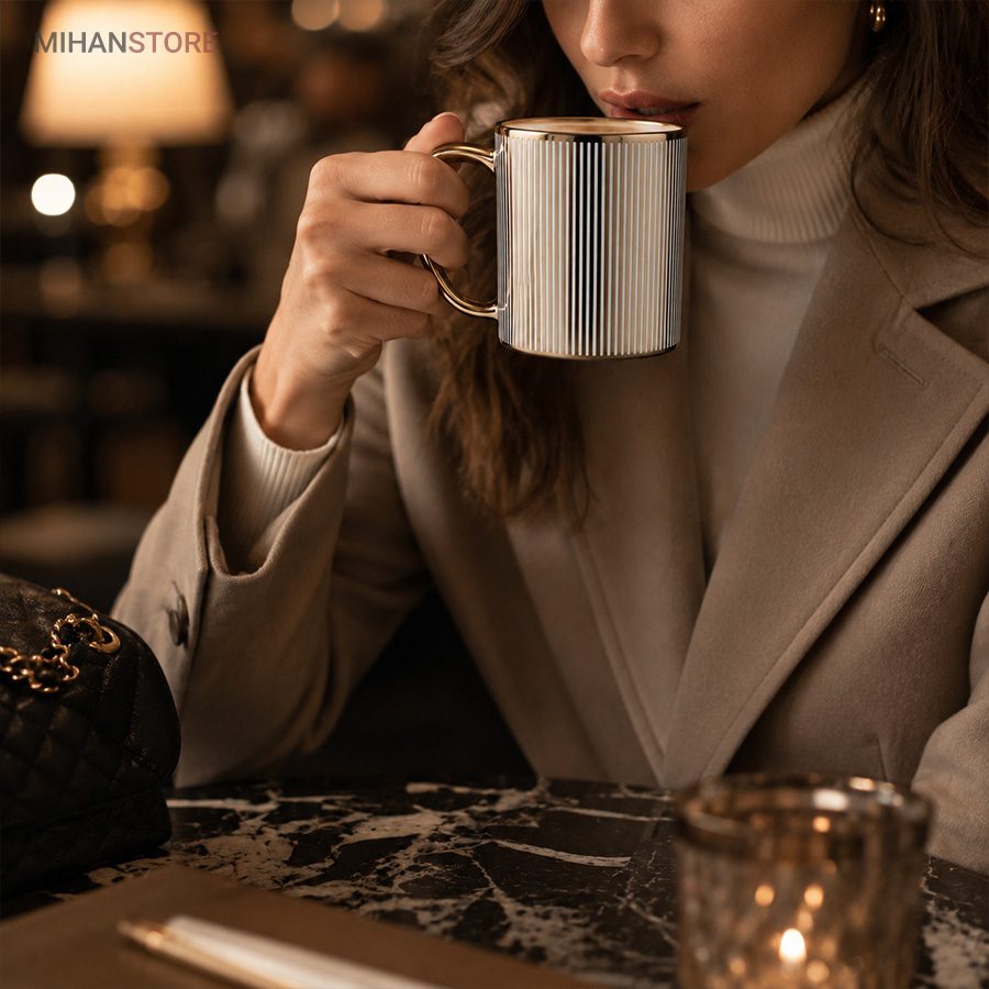 خرید ماگ لاکچری VELVET GOLD؛ ماگ سرامیکی طلایی (با طراحی براق) - تصویر 7