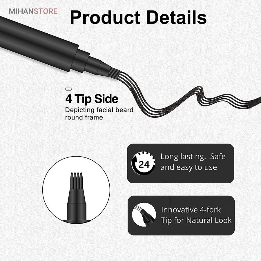 خرید قلم هاشور ریش حرفه ای، مو و ابرو BEARD PEN؛ پرکننده نقاط خالی (با ماندگاری بالا) - تصویر 3