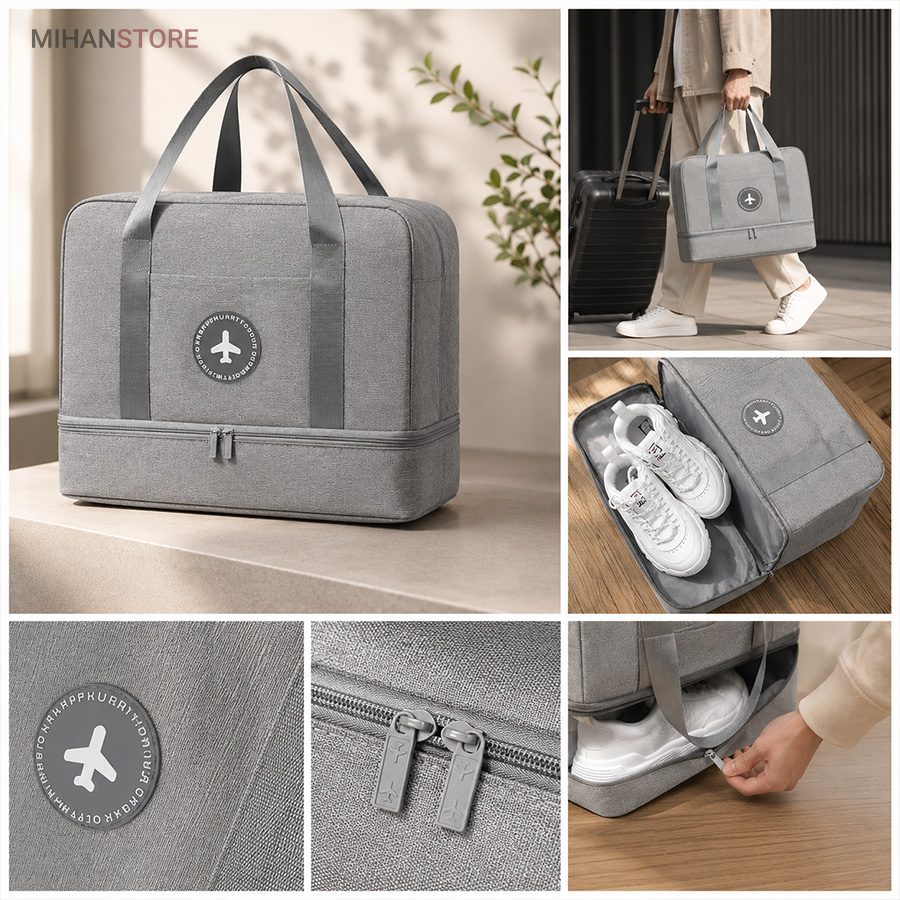 خرید ساک مسافرتی برزنتی لباس و کفش TRAVEL BAG؛ کیف سفر دو محفظه - تصویر 5