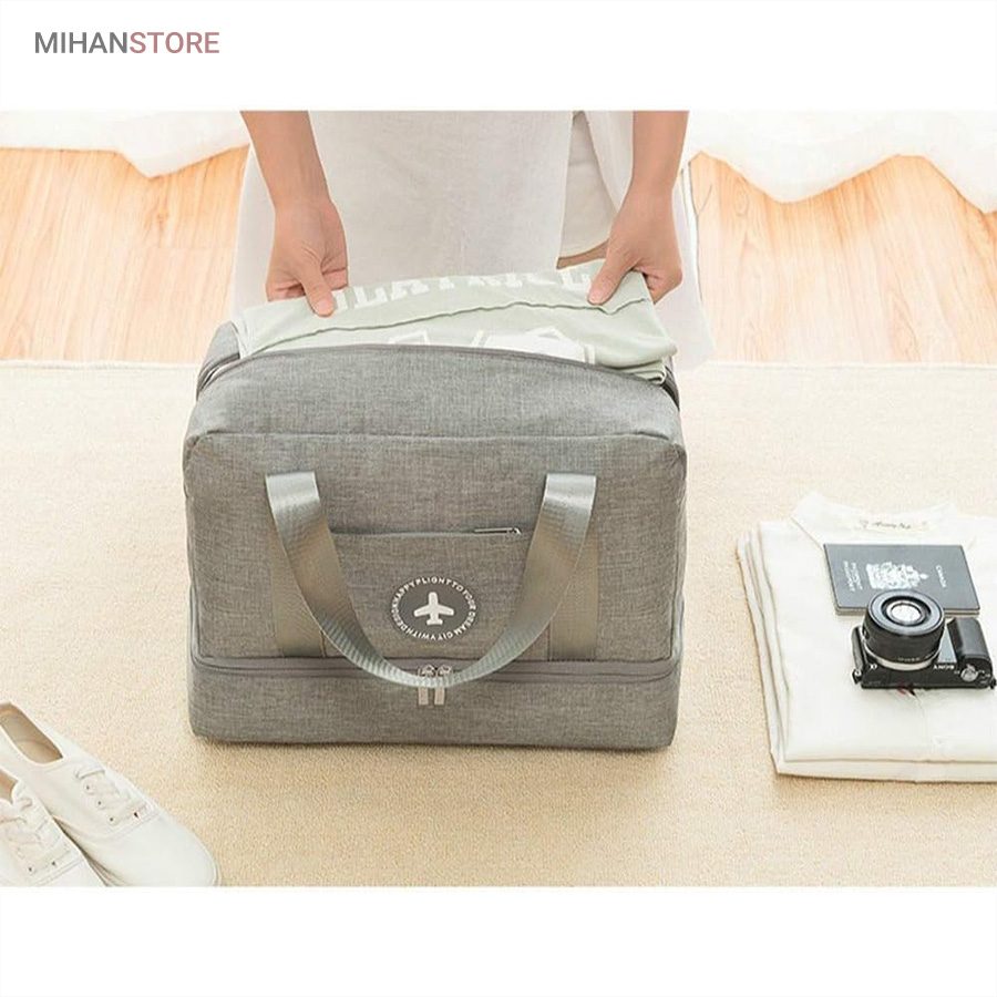 خرید ساک مسافرتی برزنتی لباس و کفش TRAVEL BAG؛ کیف سفر دو محفظه - تصویر 11