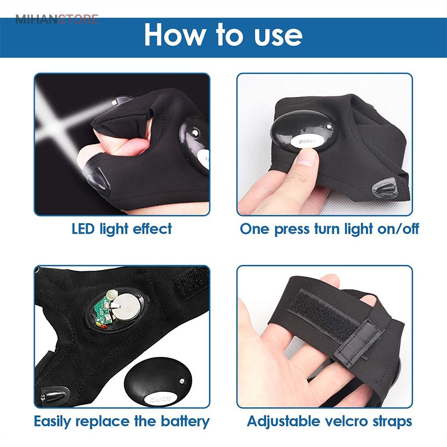 خرید دستکش چراغ دار Glove light؛ دستکش LED دار تعمیرکاری و کمپینگ - تصویر 13