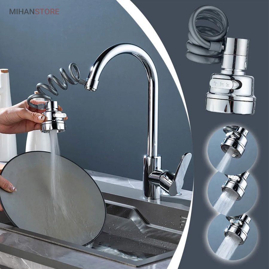 خرید سرشیر ظرفشویی فنری Spring؛ سرشیر سه حالته (با شلنگ فنری ۴۰ سانتی)