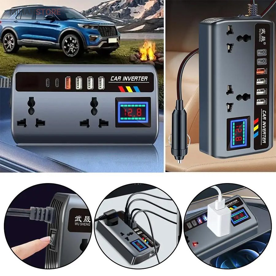 خرید مبدل برق خودرو فندکی؛ اینورتر ۲۰۰ وات با ۴ پورت USB و Type-C - تصویر 2