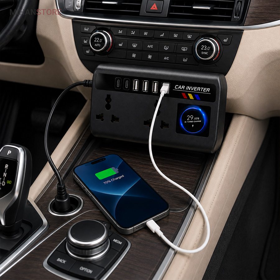 خرید مبدل برق خودرو فندکی؛ اینورتر ۲۰۰ وات با ۴ پورت USB و Type-C - تصویر 4