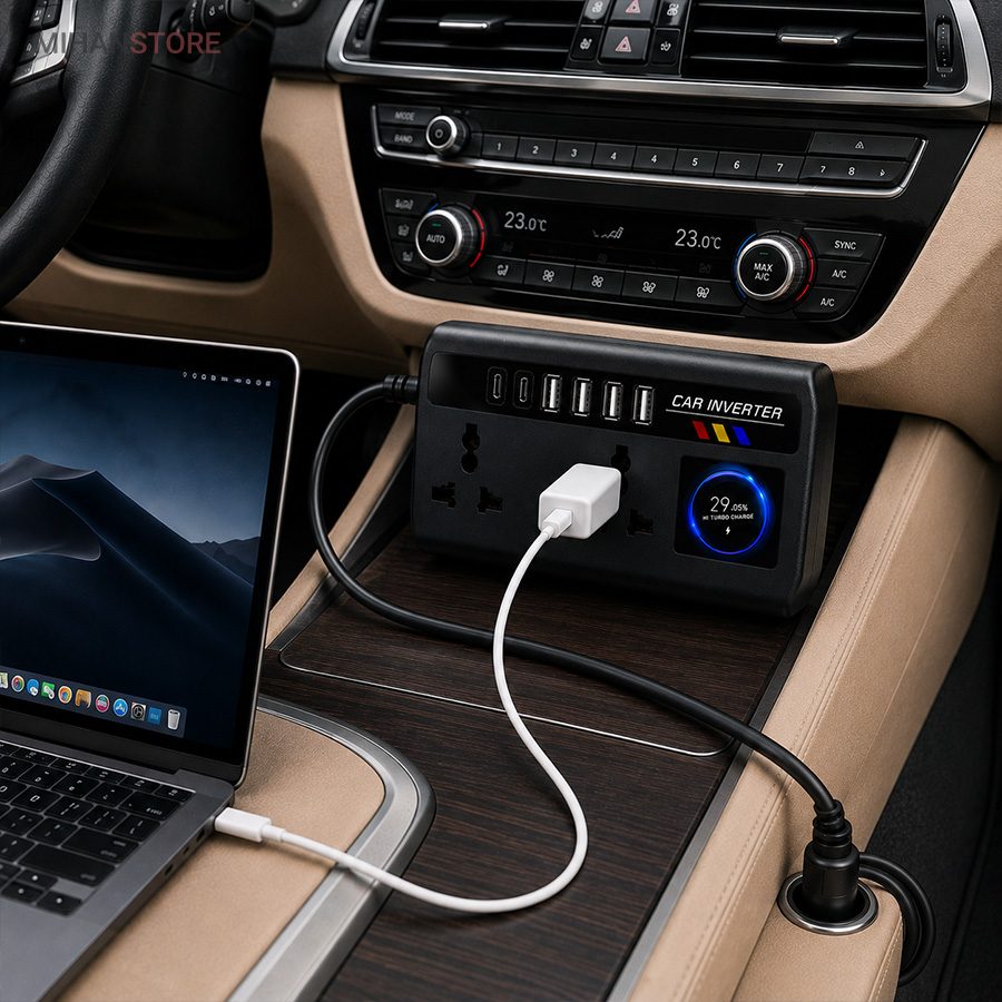 خرید مبدل برق خودرو فندکی؛ اینورتر ۲۰۰ وات با ۴ پورت USB و Type-C - تصویر 5