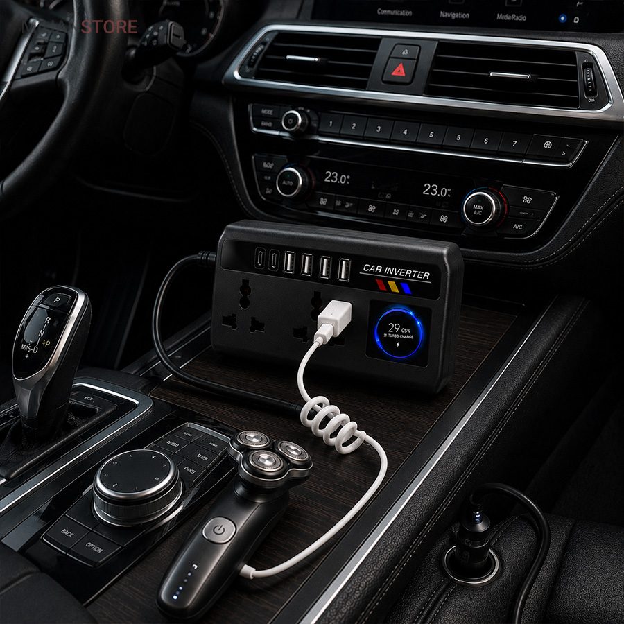 خرید مبدل برق خودرو فندکی؛ اینورتر ۲۰۰ وات با ۴ پورت USB و Type-C - تصویر 6