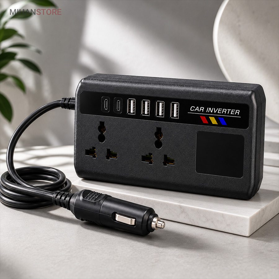 خرید مبدل برق خودرو فندکی؛ اینورتر ۲۰۰ وات با ۴ پورت USB و Type-C - تصویر 8