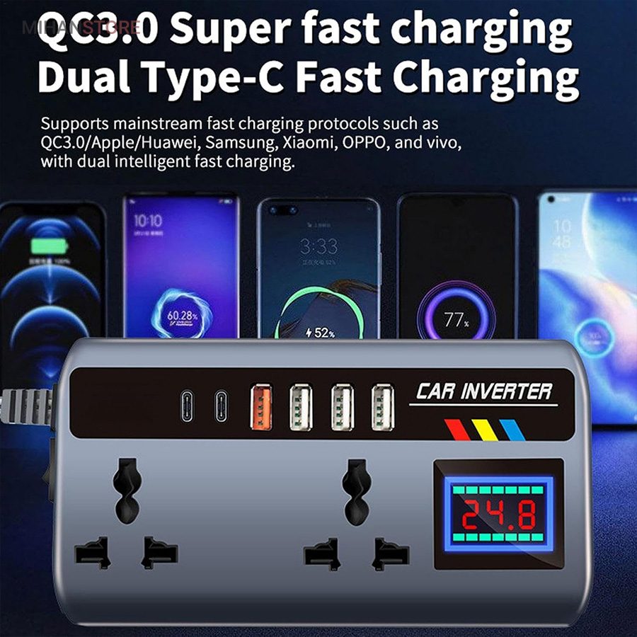 خرید مبدل برق خودرو فندکی؛ اینورتر ۲۰۰ وات با ۴ پورت USB و Type-C - تصویر 15