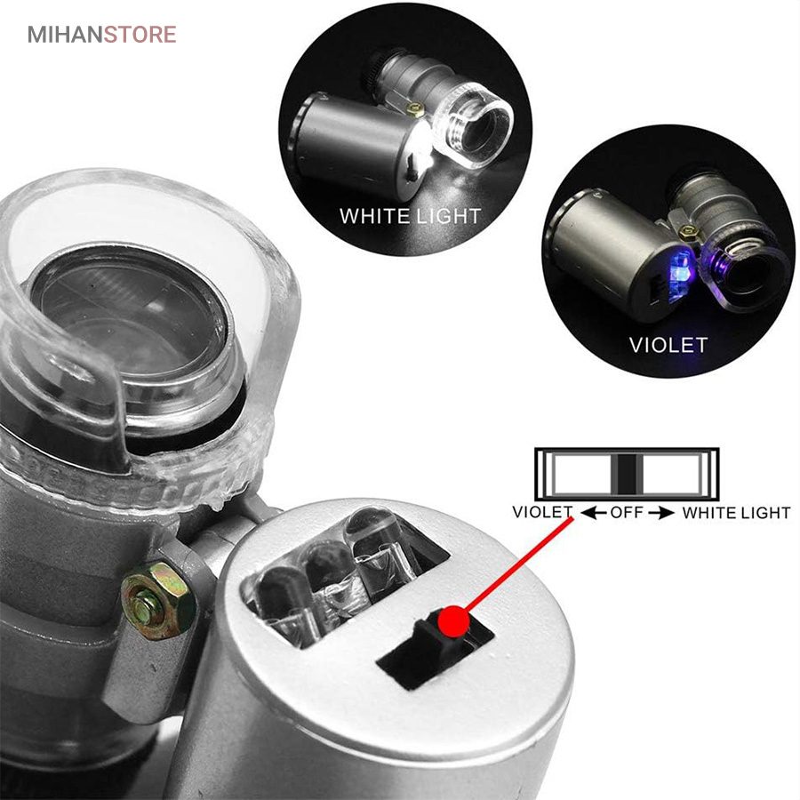 خرید مینی میکروسکوپ جیبی ۶۰X؛ ذره بین قابل حمل با نور UV - تصویر 3